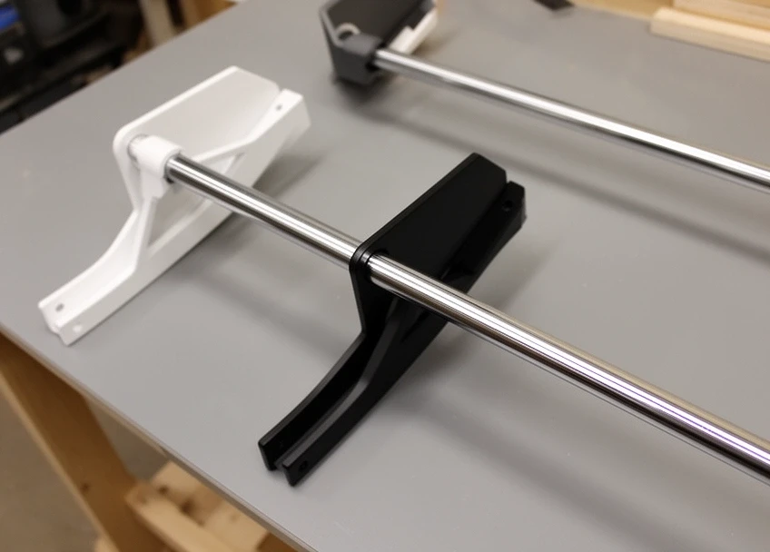 Powder coated shelf brackets and a chrome wardrobe rail