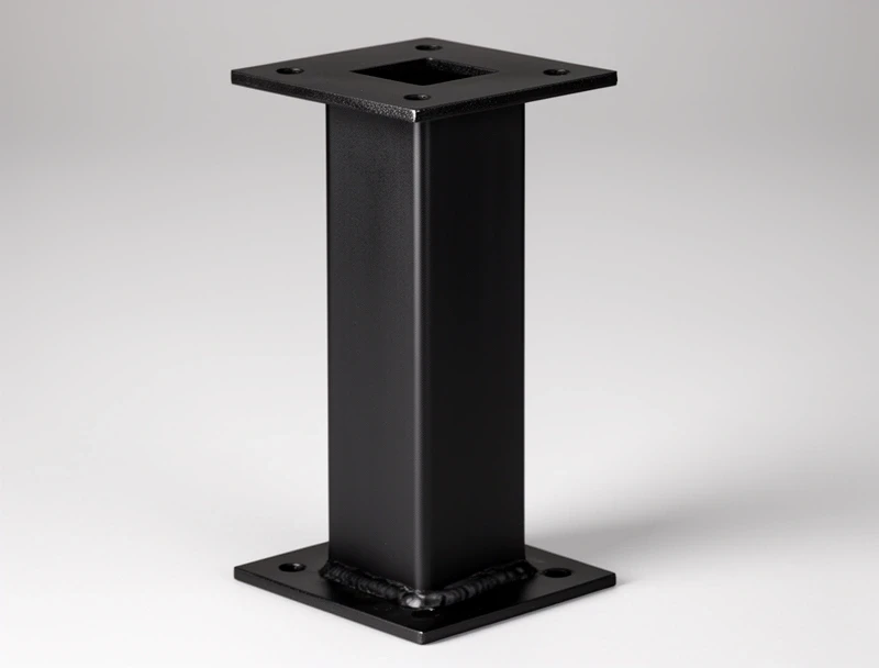 Black steel box section table leg, 710 mm tall
